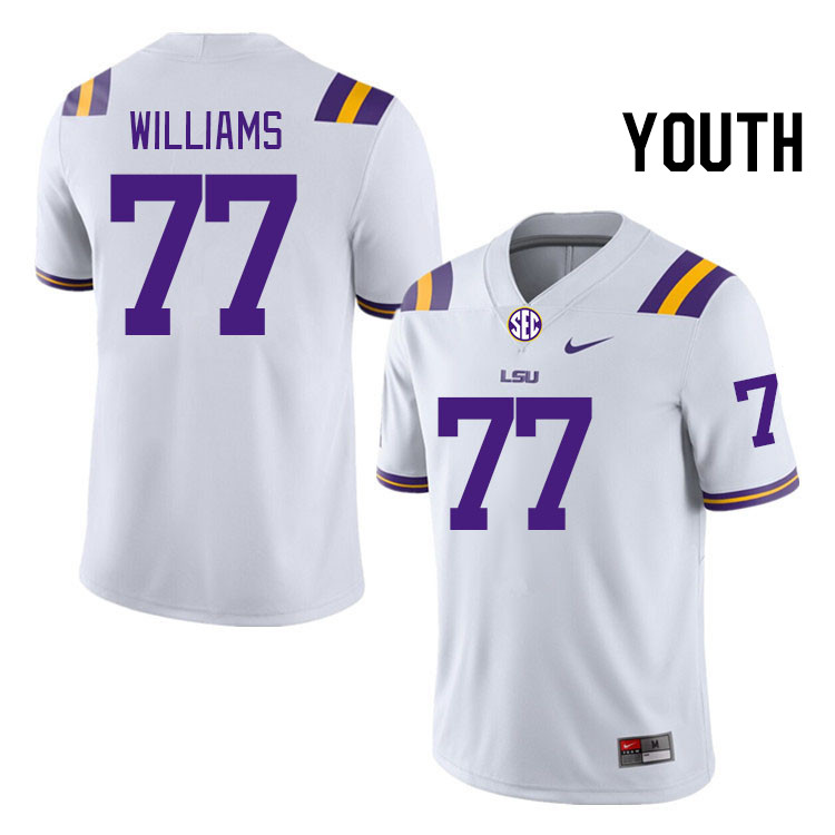 Youth #77 Ory Williams LSU Tigers College Football Jerseys Stitched-White